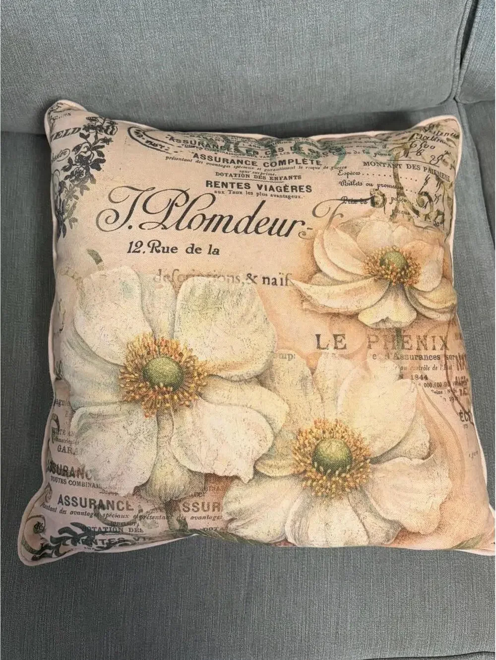 VTG French Country Magnolia Throw Pillows 17” Filled Zippered Piping Poly/Cott